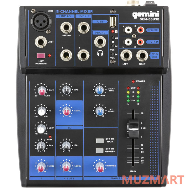 Gemini GEM-05USB 5-ти канальный микшер с Bluetooth