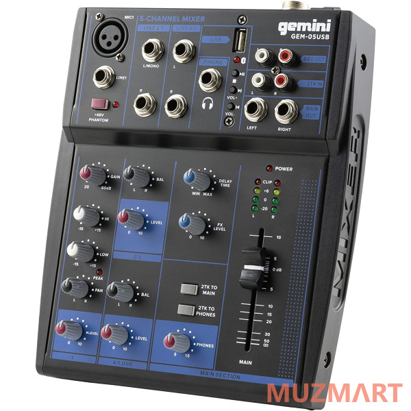 Gemini GEM-05USB 5-ти канальный микшер с Bluetooth