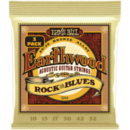 Ernie Ball 3008 Earthwood 80/20 Bronze Rock&Blues 3 Pack 10-52 Струны для акустической гитары