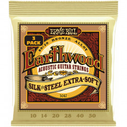 Ernie Ball 3047 Earthwood 80/20 Silk and Steel Extra Soft 3 Pack 10-50 Струны для акустической гитары, 3 комплекта