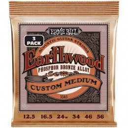 Ernie Ball 3543 Earthwood Phosphor Bronze Custom Medium 3 Pack 12.5-56 Струны для акустической гитары, 3 комплекта