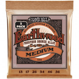Ernie Ball 3544 Earthwood Phosphor Bronze Medium 3 Pack 13-56 Струны для акустической гитары, 3 комплекта