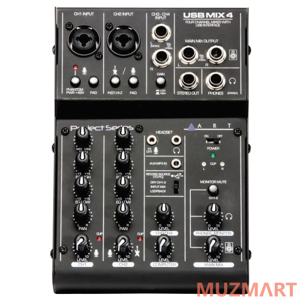 ART USB Mix 4 Четырехканальный микшер с микрофонным предусилителем