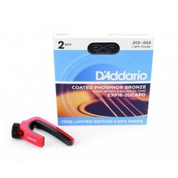 D'Addario EXP16-2DCAPO Струны для акустической гитары + каподастр в подарок!