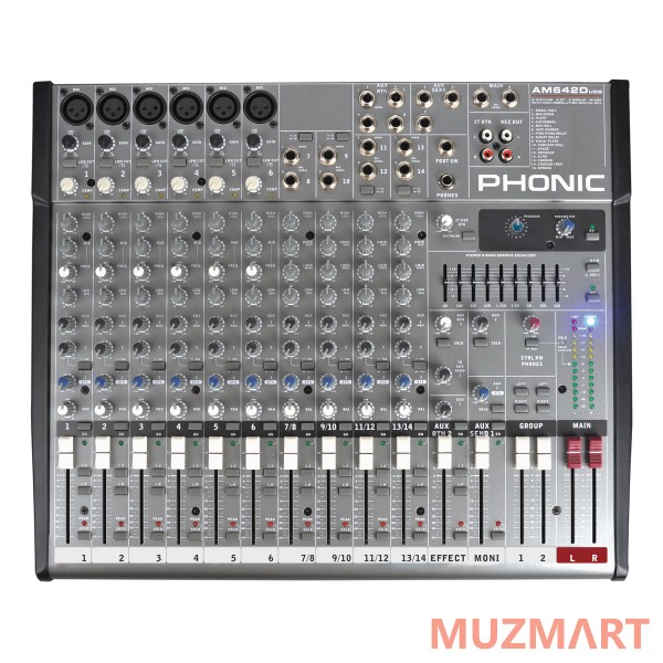 Phonic AM642D USB Микшерный пульт , 6 моно микрофонных/линейных вход + 4 стерео входа